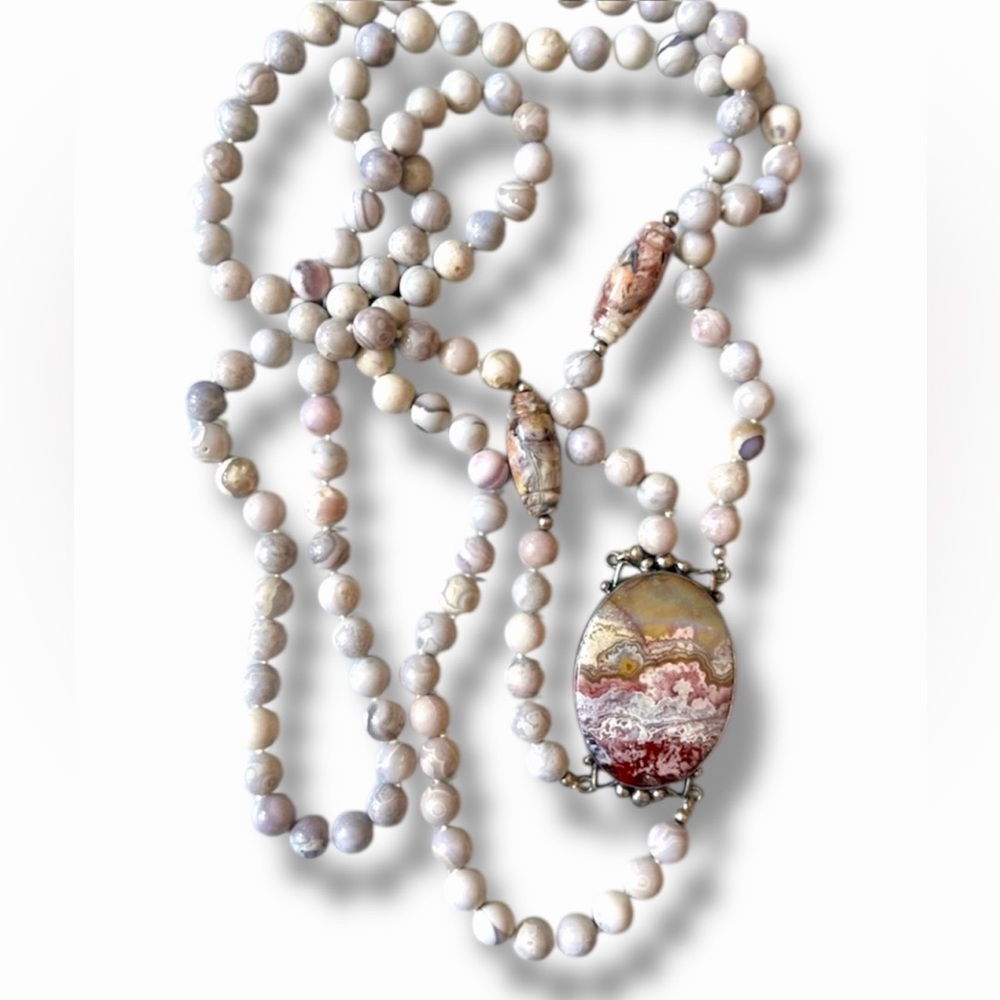 Terner sterling silver Necklace Precious Crazy Lace Agate Gemstones necklace